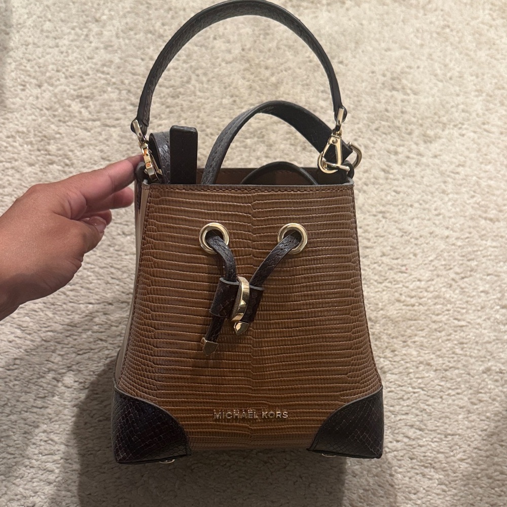 Michael Kors Tan and Brown Mini Bucket Bag